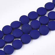 Spray Painted Non-magnetic Synthetic Hematite Beads Strands, Flat Round, Dark Blue, 8.5x4mm, Hole: 1mm, about 48pcs/strand, 15.7 inch(G-T116-02-23)