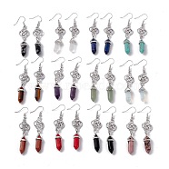 Gemstone Bullet with Sailor's Knot Dangle Earrings, Platinum Brass Long Drop Earrings for Women, Cadmium Free & Lead Free, 66mm, Pin: 0.6mm(EJEW-I276-08P)