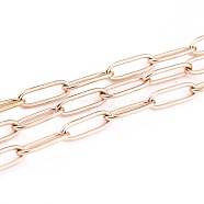 Ion Plating(IP) 304 Stainless Steel Paperclip Chains, Drawn Elongated Cable Chains, Soldered, with Spool, Rose Gold, 12x4x1mm, 32.8 Feet(10m)/roll(CHS-H031-02RG)
