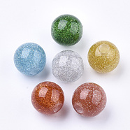 Resin Beads, Large Hole Beads, with Glitter Powder, Round, Mixed Color, 19.5x19mm, Hole: 5.5mm(RESI-T036-08)