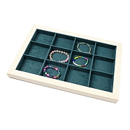 12 Grids Rectangle Microfiber Cloth Jewelry Display Tray, Jewelry Organizer Holder with White Pine Wood Base,for Bracelets Necklaces Earrings Storage, Teal, 24.3x34.8x2.45cm, Inner Diameter: 6.2x7.4cm(ODIS-E018-02)