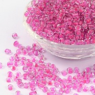 6/0 Glass Seed Beads, Inside Colours, Fuchsia, about 4mm in diameter, hole: 1mm, about 4500pcs/pound(SDB4mm139)