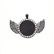 Alloy Pendant Cabochon Settings, with Crystal Rhinestone, Cadmium Free & Lead Free, Flat Round with Wing, Electrophoresis Black, Tray: 30mm, 46x68x4mm, Hole: 5.5x3.5mm(PALLOY-S107-003A-EB-RS)