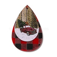 Opaque Christmas Themed Acrylic Big Pendants, Teardrop, Car, 56x36x2mm, Hole: 1.6mm(OACR-L018-04A)