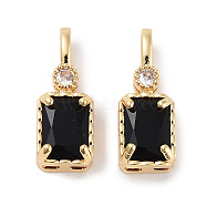 Brass Micro Pave Cubic Zirconia Pendants, Rectangle, Real 18K Gold Plated, Black, 16~16.5x6x4.5mm, Hole: 2x3.5mm(KK-C051-54G-01)
