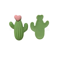 Opaque Resin Plant Cabochons, Cactus with Heart, Lawn Green, 25x19mm(PW-WG42161-03)