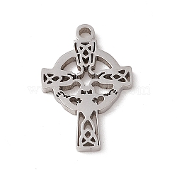 Non-Tarnish 304 Stainless Steel Pendants, Cross with Knot Charm, Stainless Steel Color, 20x13x1.3mm, Hole: 1.6mm(STAS-G297-15P)