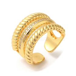 Brass Micro Pave Cubic Zirconia Open Cuff Rings, Twist Multi-layer Ring for Women, Lead Free & Cadmium Free, Real 18K Gold Plated, 14mm, Adjustable(RJEW-U008-34G)