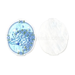 Ocean Style Acrylic Pendants, Oval, Light Sky Blue, 39x32x2.5mm, Hole: 2mm(MACR-K343-02A)