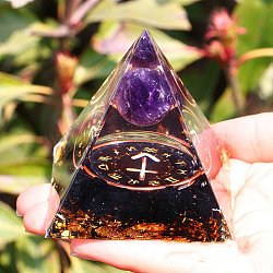 Orgonite Pyramid Resin Energy Generators, Reiki Natural Amethyst & Obsidian Chips Inside for Home Office Desk Decoration, Sagittarius, 50x50x50mm(PW-WG63740-09)