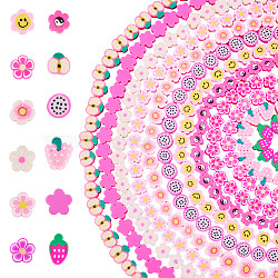 10 Strands 10 Styles Handmade Polymer Clay Bead Strands, Mixed Shapes, Pink, 6~13x6~11x4~5mm, Hole: 1.2~1.8mm, 1 strand/style(CLAY-TA0001-72B)