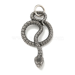 316 Surgical Stainless Steel Pendants, with Jump Ring, Snake Charm, Antique Silver, 47x25x6mm, Hole: 7mm(STAS-E212-115AS-D)