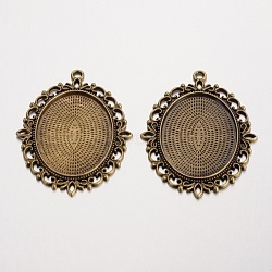 Oval Tibetan Style Alloy Big Pendant Cabochon Settings, Cadmium Free & Nickel Free & Lead Free, Antique Bronze, Tray: 30x40mm, 61x47x2mm, Hole: 3mm, about 83pcs/1000g(PALLOY-K109-35AB-NR)