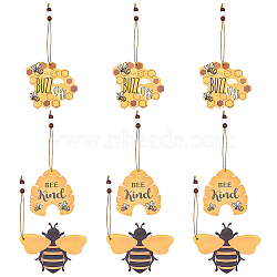 SUPERFINDINGS 9Pcs 3 Style Wood Pendant Decorations, with Hemp Cord, Bee Theme, Gold, 180~204mm, 3pcs/style(HJEW-FH0001-13)