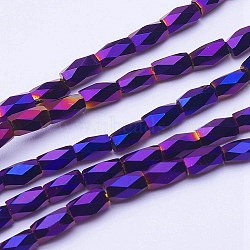 Electroplate Transparent Glass Beads Strands, Full Plated, Faceted, Column, Purple Plated, 5x3mm, Hole: 0.5mm, about 100pcs/strand, 19.4 inch(EGLA-E046-F12)