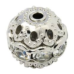 Brass Rhinestone Beads, Grade A, Platinum Metal Color, Round, Crystal, 6mm, Hole: 1mm(X-RB-A011-6mm-01P)