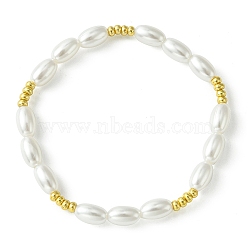 ABS Plastic Imitation Pearl Rice Beaded Stretch Bracelets for Women, White, Inner Diameter: 2-1/8 inch(5.5cm), 5.8mm(BJEW-JB10577)