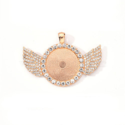 Alloy Pendant Cabochon Settings, with Crystal Rhinestone, Cadmium Free & Lead Free, Flat Round with Wing, Light Gold, Tray: 25mm, 41.5x60x3.5mm, Hole: 5x3.5mm(PALLOY-S107-003B-KC-RS)