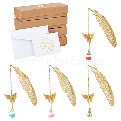 Glass Ball & 3D Brass Butterfly Pendant Bookmarks, with Paper Thank You Greeting Card & Envelopes, Cardboard Boxes, Golden(AJEW-NB0005-10)
