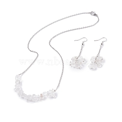 Natural Quartz Crystal Chips Beaded Jewelry Set, Gemstone Pendant Necklace & Cluster Dangle Earrings with 304 Stainless Steel Cable Chains for Women, Stainless Steel Color, 60mm, Pin: 0.6mm,19.29 inch(49cm)(SJEW-JS01231-05)