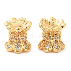 Brass Micro Pave Clear Cubic Zirconia Double Sided Bead Caps, Real 18K Gold Plated, 7x7.5mm, Hole: 2mm(KK-I705-09G)