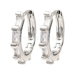 Brass Micro Pave Cubic Zirconia Hoop Earrings, Rectangle, Platinum, 16x2x17mm(EJEW-D078-06P)