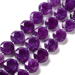 Natural White Jade Dyed Beads Strands, with Seed Beads, Faceted Hexagonal Cut, Flat Round, Purple, 12~12.5x5~6mm, Hole: 1.2~1.4mm, about 27~29pcs/strand, 15.55~15.75 inck(39.5~40cm)(G-NH0004-039)