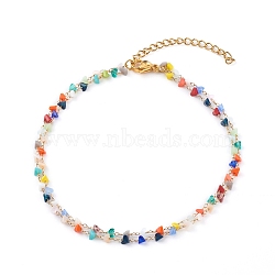 Glass Beaded Multi-strand Anklets, with 304 Stainless Steel Lobster Claw Clasps, Faceted, Triangle, Colorful, Golden, 9-1/2 inch(24cm)(AJEW-AN00428)