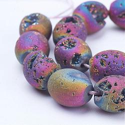 Electroplated Natural Druzy Geode Agate Bead Strands, Barrel, Multi-color Plated, 12x10mm, Hole: 1mm, about 16pcs/strand, 7.48 inch(G-P250-10x12mm-01)
