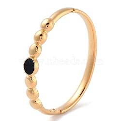 Ion Plating(IP) 304 Stainless Steel Pave Shell Hinged Bangles for Women, Oval, Golden, Black, Inner Diameter: 2-3/8x2 inch(6x5.2cm), 10mm(BJEW-Z068-03G-01)