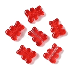 Transparent Spray Paint Glass Beads, Bear, Red, 10x8x4mm, Hole: 1mm(GLAA-Z011-08D)