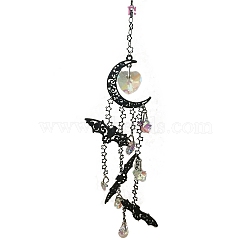 Halloween Bat & Moon Alloy Hanging Ornaments, Star/Heart Glass Tassel Suncatchers for Home Decorations, Black, 400~600mm(PW-WG17574-01)