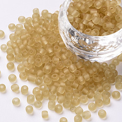 Glass Seed Beads, Frosted Colors, Round, Khaki, 4mm, Hole: 1~1.5mm, about 4500pcs/pound(SEED-A008-4mm-M2)