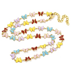 304 Stainless Steel Colorful Enamel Butterfly Link Chain Necklaces, Golden, 16.14 inch(41cm)(NJEW-P315-05G)