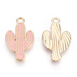 Light Gold Plated Alloy Pendants, with Enamel, Cactus, Pink, 21x12.5x1.5mm, Hole: 1.8mm(X-ENAM-T009-12B)