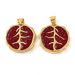 Rack Plating Brass Enamel Pendants, Long-Lasting Plated, Pomegranate Charm, Real 18K Gold Plated, Dark Red, 17.5x17x3mm, Hole: 4.5x3mm(KK-H486-09G)