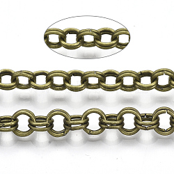 Iron Rolo Chains, Double Link Chains, Unwelded, with Spool, Antique Bronze, Link: 6x1mm, about 82.02 Feet(25m)/roll(CH-S125-011A-AB)