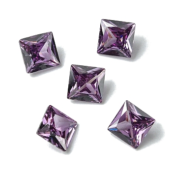Cubic Zirconia Cabochons, Point Back, Square, Orchid, 8x8x4mm