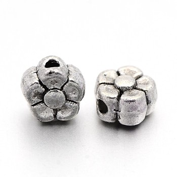 Tibetan Silver Beads, Lead Free & Nickel Free & Cadmium Free, Flower, Antique Silver, about 5.2mm in diameter, Hole: 1.5mm