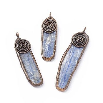 Natural Kyanite/Cyanite/Disthene Quartz Big Pendants, Oval Charms, with Red Copper Plated Tin Findings, 45~62x13.5~15x5~6mm, Hole: 2mm