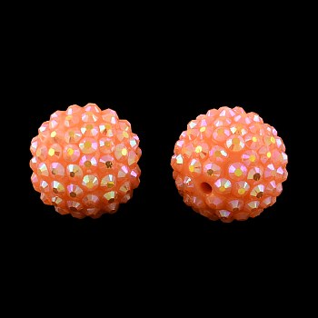 AB-Color Resin Rhinestone Beads, with Acrylic Round Beads Inside, for Bubblegum Jewelry, Coral, 20x18mm, Hole: 2~2.5mm