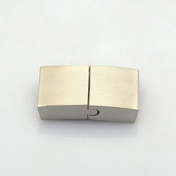 Cuboid 304 Stainless Steel Bayonet Clasps, Magnetic Clasps with Glue-in Ends, Stainless Steel Color, 22x12x5mm, Hole: 3x10mm