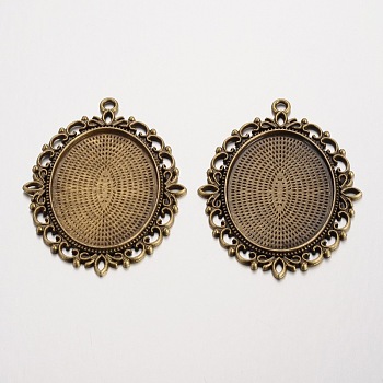 Oval Tibetan Style Alloy Big Pendant Cabochon Settings, Cadmium Free & Nickel Free & Lead Free, Antique Bronze, Tray: 30x40mm, 61x47x2mm, Hole: 3mm, about 83pcs/1000g