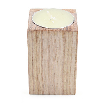 Natural Wood Candle Holder, with Candles inside, Cuboid, PapayaWhip, 7.1~7.2x4.4~4.5x4.4~4.5cm