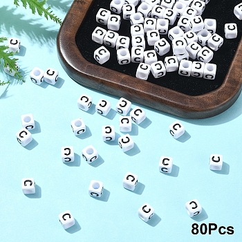 Acrylic Horizontal Hole Letter Beads, with Enamel, Cube, Letter C, 6x6x6mm, Hole: 3.2mm