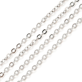 Anti-Tarnish Rhodium Plated 925 Sterling Silver Flat Cable Chains, Soldered, Platinum, Link: 2x1.5x0.5mm