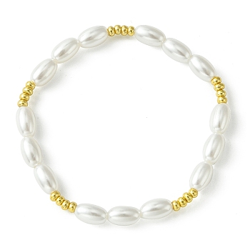 ABS Plastic Imitation Pearl Rice Beaded Stretch Bracelets for Women, White, Inner Diameter: 2-1/8 inch(5.5cm), 5.8mm