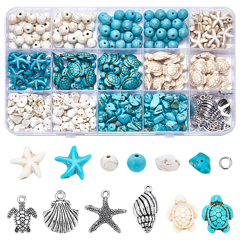 DIY Ocean Theme Bracelet Making Kit, Including Synthetic Howlite & Magnesite Beads, Alloy Charms, Starfish & Turtle & Chips & Round, Mixed Color, 17x14x7mm, Hole: 1mm, 10pcs
