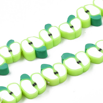 Handmade Polymer Clay Bead Strands, Apple Slice, Light Green, 6~12x7~11x4~4.5mm, Hole: 1.6mm, about 38~40pcs/strand, 12.99 inch~15.55 inch(33~38.5cm)