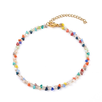 Glass Beaded Multi-strand Anklets, with 304 Stainless Steel Lobster Claw Clasps, Faceted, Triangle, Colorful, Golden, 9-1/2 inch(24cm)